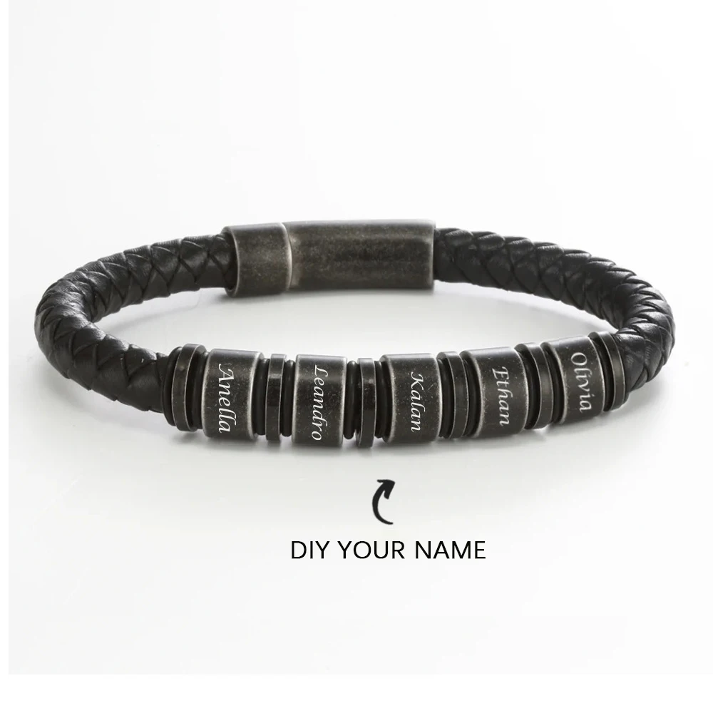 Custom Family Names Men Leather Bracelet Stainless Steel Beaded Men Bracelet Personalized Gift For Couple, Men Jewelry Gift
Custom Family Names Men Leather Bracelet Stainless Steel Beaded Men Bracelet Personalized Gift For Couple, Men Jewelry Gift