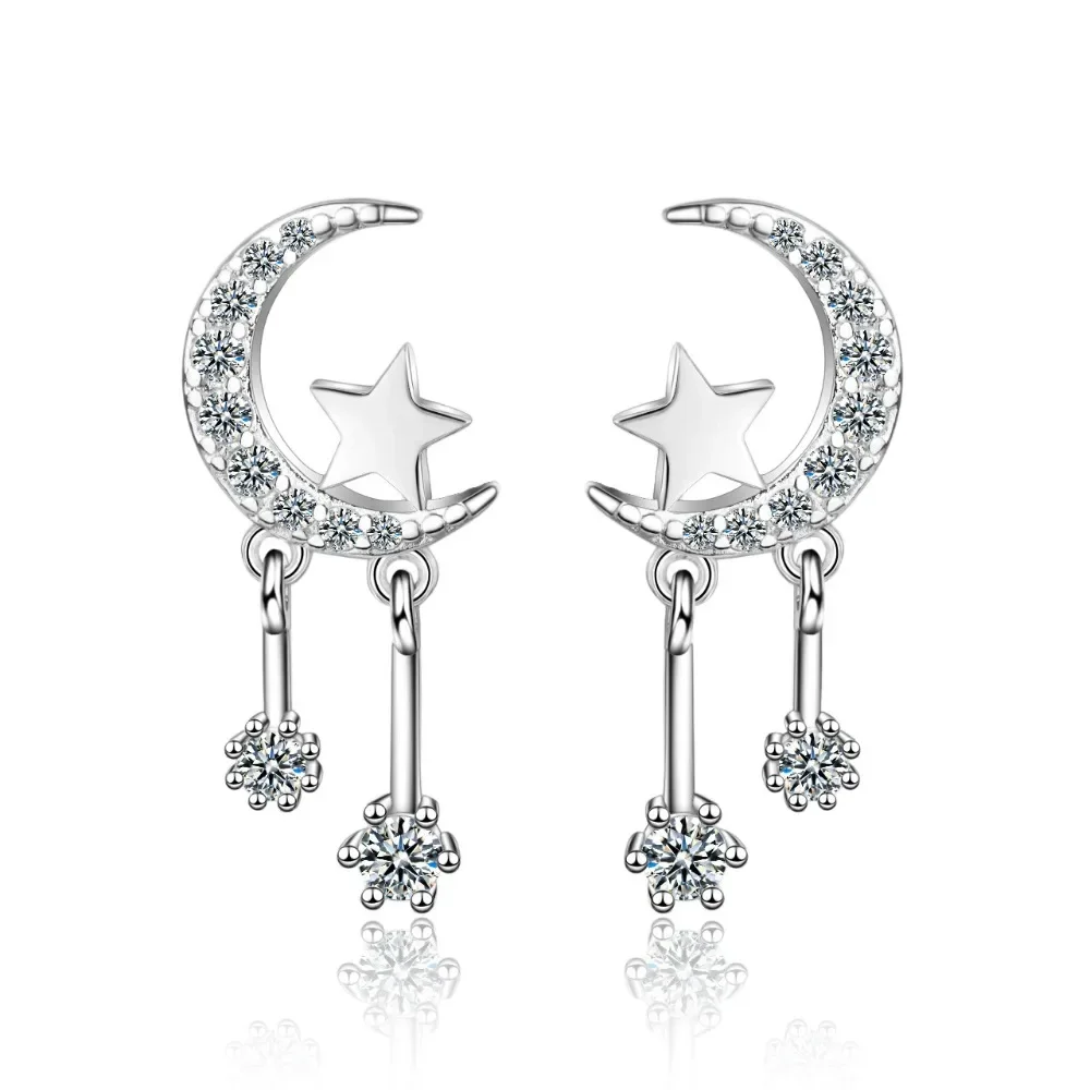 925 Sterling Silver Crystal Star Moon Ear Piercing Drop Earrings for Women Wedding Jewelry Party Accessories pendientes eh1087
925 Sterling Silver Crystal Star Moon Ear Piercing Drop Earrings for Women Wedding Jewelry Party Accessories pendientes eh1087