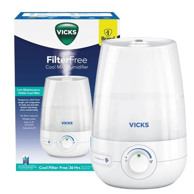 Vicks 1-галонный увлажнитель с прохладным туманом без фильтра, 400 кв. футов, белый, VUL545 
Vicks 1-галонный увлажнитель с прохладным туманом без фильтра, 400 кв. футов, белый, VUL545