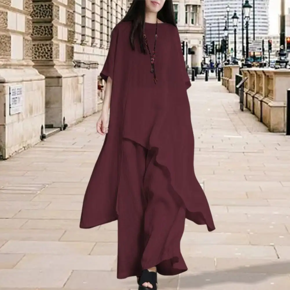 2Pcs/Set Cotton Linen O-neck Half Sleeve Irregular Hem Tops High Waist Long Pants Set Solid Color Casual Outfit
2Pcs/Set Cotton Linen O-neck Half Sleeve Irregular Hem Tops High Waist Long Pants Set Solid Color Casual Outfit