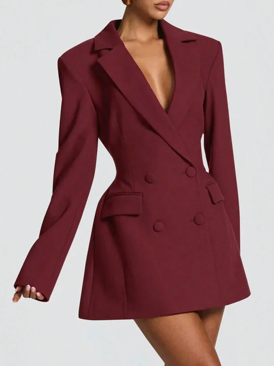 Women's Deep V-Neck Double Breasted Blazer Mini Dress Burgundy
Women's Deep V-Neck Double Breasted Blazer Mini Dress Burgundy