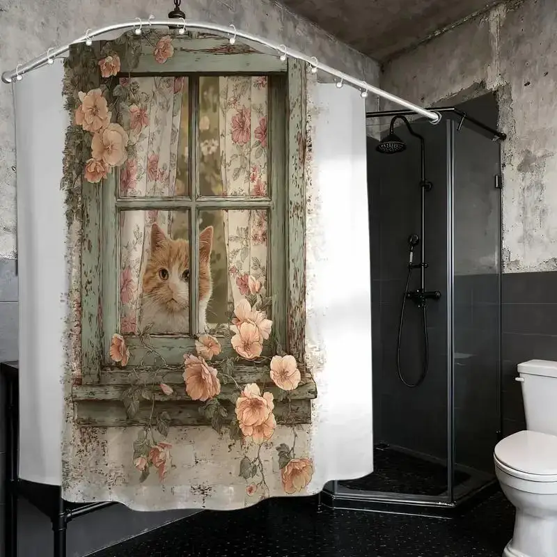 Занавеска для душа с изображением милого кота в винтажном окне с цветами, машинная стирка, всесезонная, водонепроницаемая, с защитой от посторонних глаз, уютный дизайн
Занавеска для душа с изображением милого кота в винтажном окне с цветами, машинная стирка, всесезонная, водонепроницаемая, с защитой от посторонних глаз, уютный дизайн