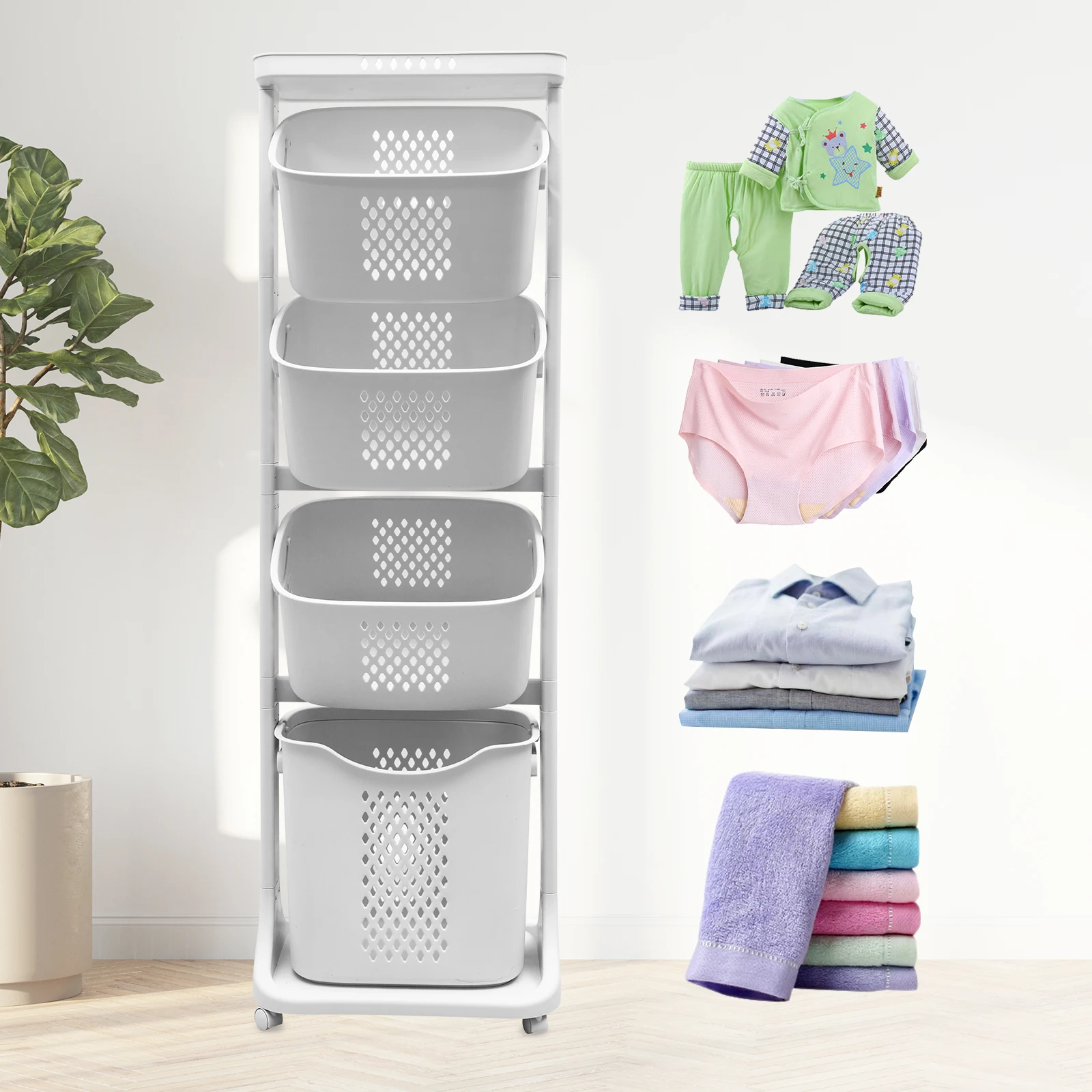 2/4 Tier Laundry Basket Cart Removable Storage Buckets Plastic Hamper with 4 Wheels White
2/4 Tier Laundry Basket Cart Removable Storage Buckets Plastic Hamper with 4 Wheels White