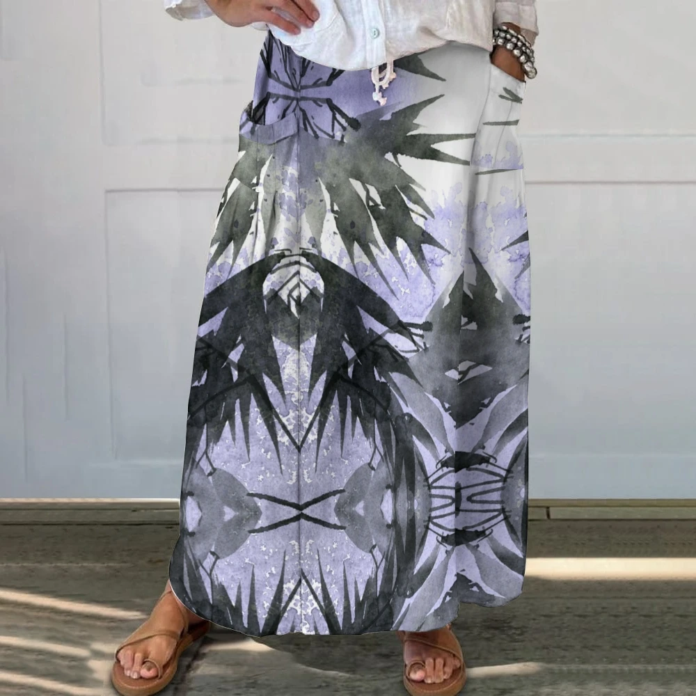 Women's Casual Half Skirt Plant Leaf Printing Chinese Style Ink Painting Versatile Vacation Frock Summer Wear Both Sides Pockets
Women's Casual Half Skirt Plant Leaf Printing Chinese Style Ink Painting Versatile Vacation Frock Summer Wear Both Sides Pockets