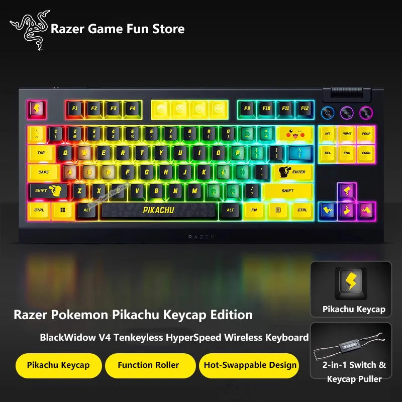 New Razer Pokemon Pikachu Keycap Edition BlackWidow V4 Tenkeyless HyperSpeed Wireless Hot-swappable Gaming Esports Keyboard
New Razer Pokemon Pikachu Keycap Edition BlackWidow V4 Tenkeyless HyperSpeed Wireless Hot-swappable Gaming Esports Keyboard