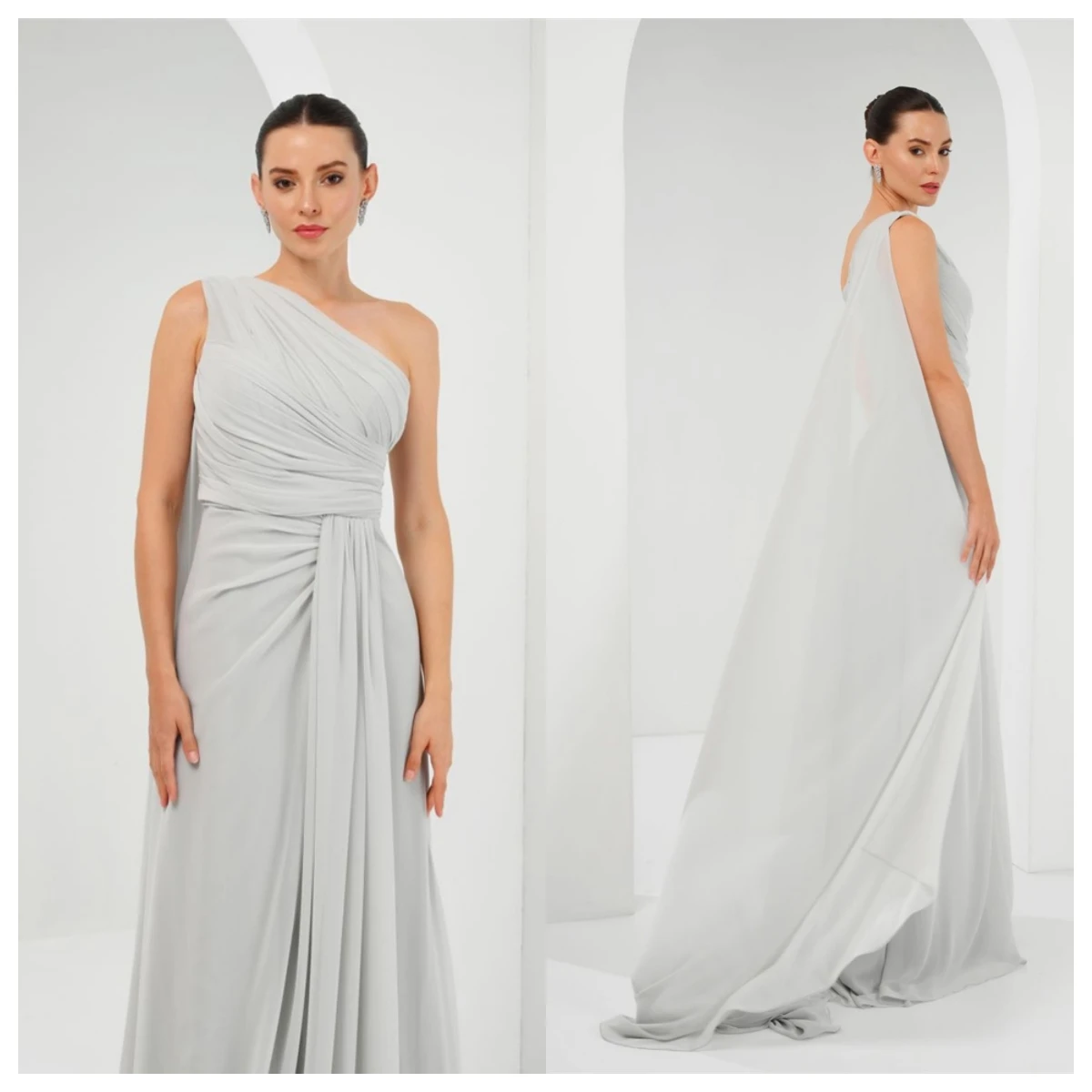 Customized Fashion Grey Chiffon Evening Dress One Shoulder Sleeveless Homecoming Dress Vestido De Festa High Quality Formal
Customized Fashion Grey Chiffon Evening Dress One Shoulder Sleeveless Homecoming Dress Vestido De Festa High Quality Formal