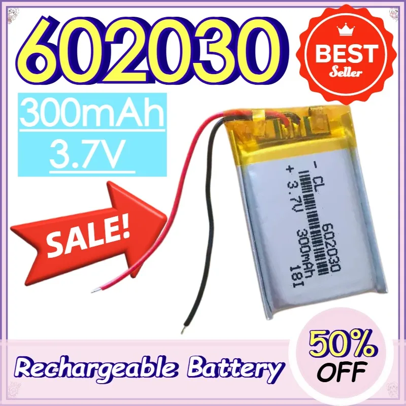 300mAh 3.7V Li-ion Polymer Rechargeable Batteries for Bluetooth Headset Speaker Monitor Self-Timer 602030 Lithium Battery
300mAh 3.7V Li-ion Polymer Rechargeable Batteries for Bluetooth Headset Speaker Monitor Self-Timer 602030 Lithium Battery