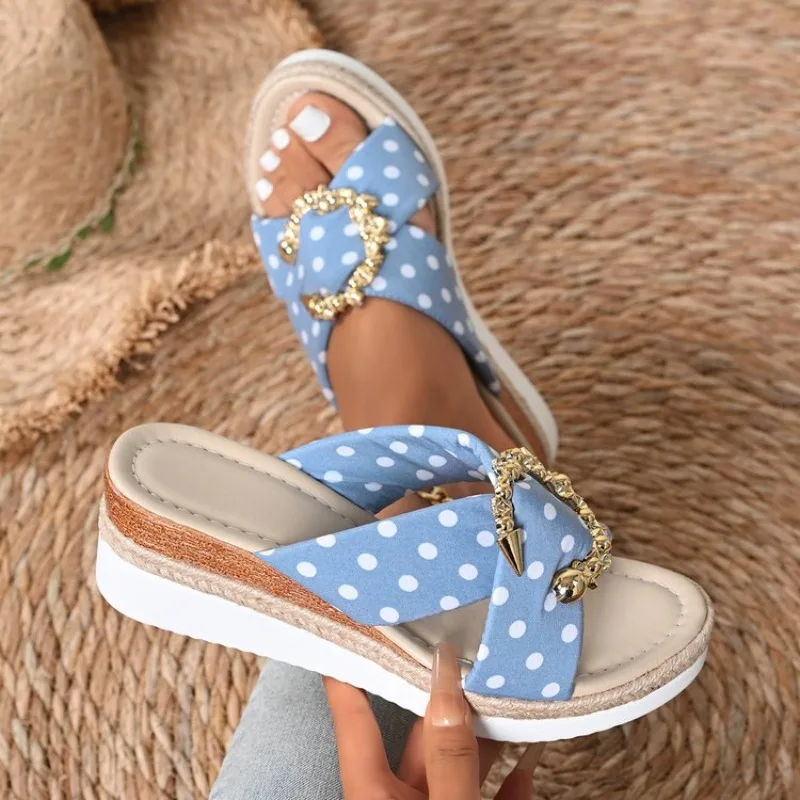 Womens Platform Wedge Sandals Polka Dot Criss Cross Slides Buckle Studded Espadrille Open Toe Summer Beach Casual Elegant Shoes
Womens Platform Wedge Sandals Polka Dot Criss Cross Slides Buckle Studded Espadrille Open Toe Summer Beach Casual Elegant Shoes