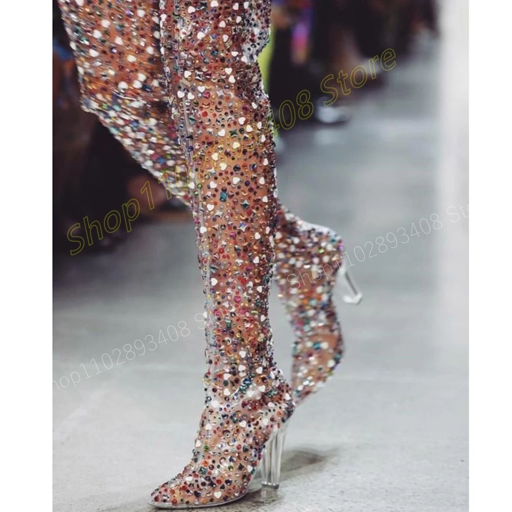 Colorful Crystals PVC Over the Knee Boots Sexy Clear Chunky High Heel Fashion Runway Unique Women Shoes 2024 Zapatos Para Mujere
Colorful Crystals PVC Over the Knee Boots Sexy Clear Chunky High Heel Fashion Runway Unique Women Shoes 2024 Zapatos Para Mujere