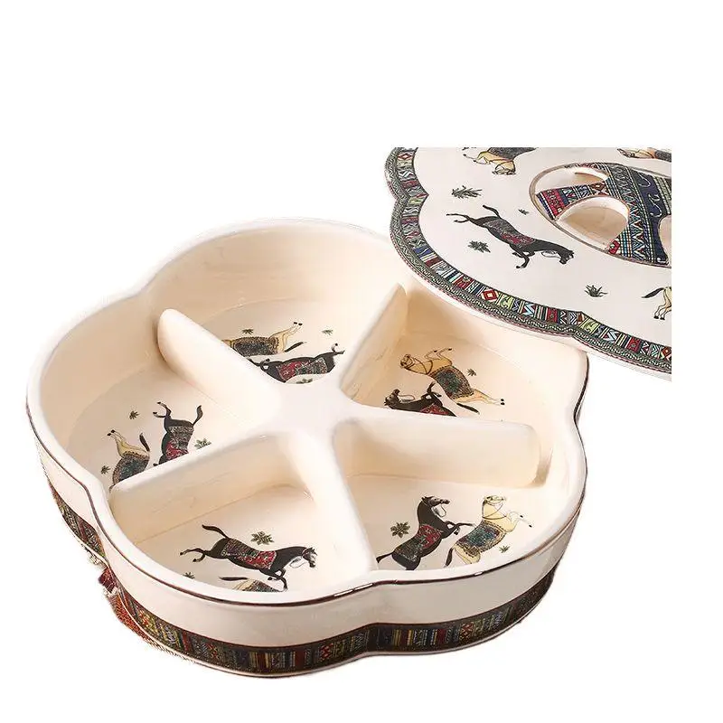 Ceramic storage fruit ceramic grid with cover, Chinese New Year dried fruit plate, living room luxury European style
Ceramic storage fruit ceramic grid with cover, Chinese New Year dried fruit plate, living room luxury European style