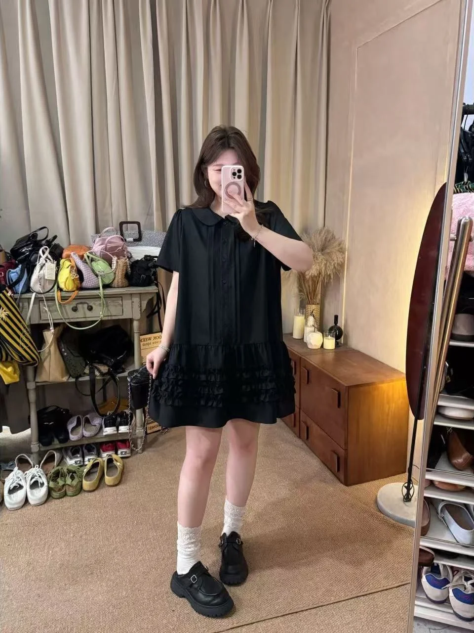 JINGU Green Label Vintage Doll Collar Dress Wooden Hem Slimming A-Line Midi Dress Casual Style Short Sleeve Pure Color
JINGU Green Label Vintage Doll Collar Dress Wooden Hem Slimming A-Line Midi Dress Casual Style Short Sleeve Pure Color