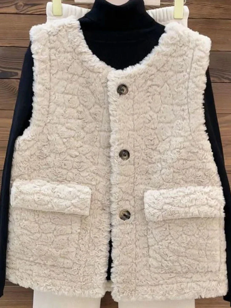 Small Fragrance Jackets Solid Color Pockets Single Breasted Sleeveless Coats Vests Lambswool Autumn Winter Simple Women Clothing
Small Fragrance Jackets Solid Color Pockets Single Breasted Sleeveless Coats Vests Lambswool Autumn Winter Simple Women Clothing