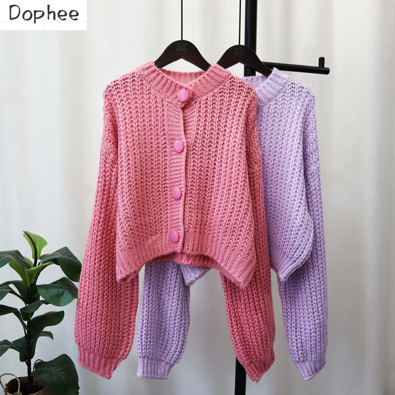 Dophee Vintage Knitting Cardigans Autumn Winter Women Sweaters All-match Solid Color O-neck Single-breasted Short Sweater Tops
Dophee Vintage Knitting Cardigans Autumn Winter Women Sweaters All-match Solid Color O-neck Single-breasted Short Sweater Tops
