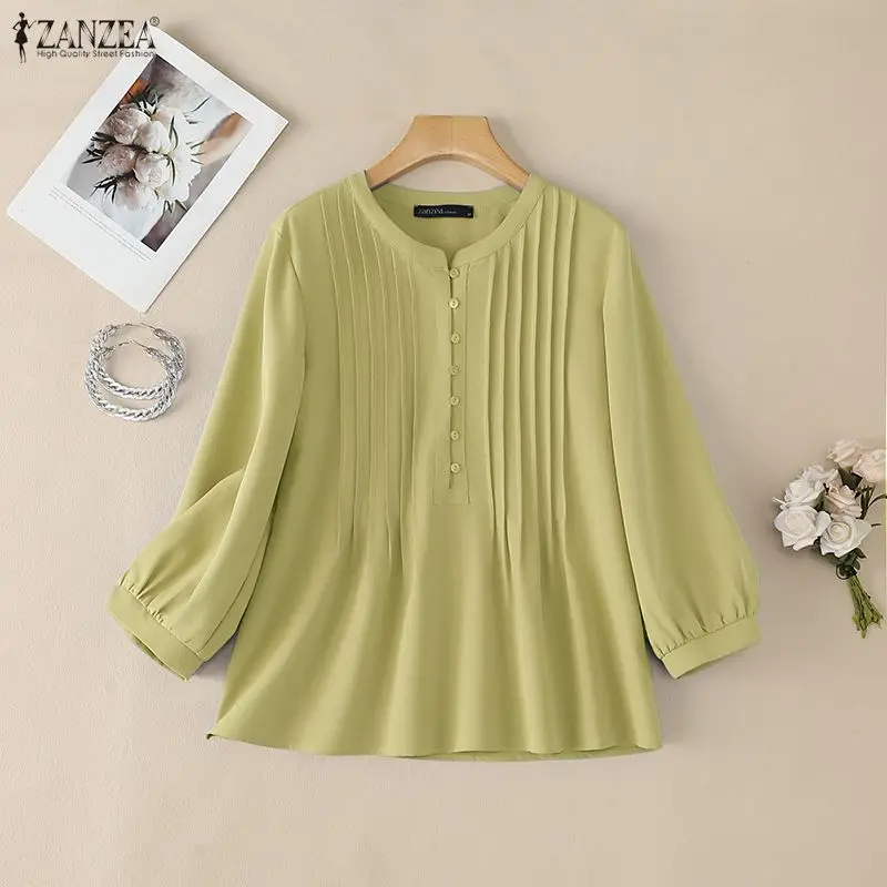 Summer Women Casual 3/4 Lantern Sleeve Blouses O-Neck Half Buttons Pintuck Tops ZANZEA Spring Loose Solid Color Blusas de Mujer
Summer Women Casual 3/4 Lantern Sleeve Blouses O-Neck Half Buttons Pintuck Tops ZANZEA Spring Loose Solid Color Blusas de Mujer