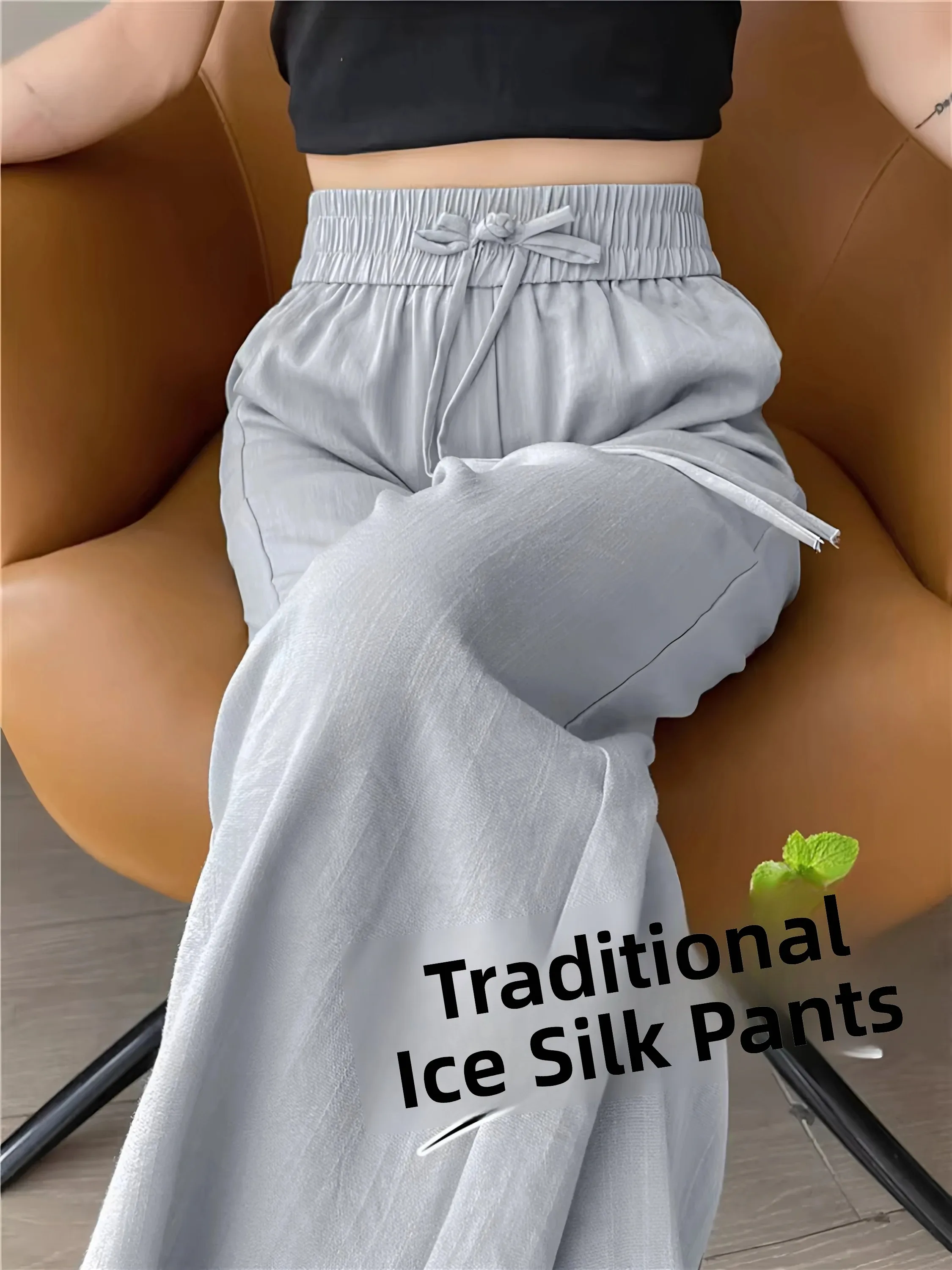 New Chinese Style Narrow Wide Leg Pants Ice Silk Women's Summer Thin Casual Straight Leg Trousers High Waist Loose Fit
New Chinese Style Narrow Wide Leg Pants Ice Silk Women's Summer Thin Casual Straight Leg Trousers High Waist Loose Fit