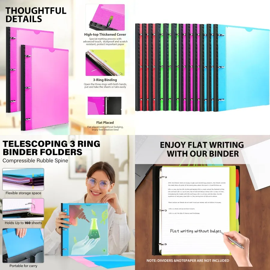 Telescoping 3 Ring Binder 12PCS Flexible Binder with Customized Front Cover and Clear Catalog Pocket Featuring 3 Round Rings fo
Telescoping 3 Ring Binder 12PCS Flexible Binder with Customized Front Cover and Clear Catalog Pocket Featuring 3 Round Rings fo