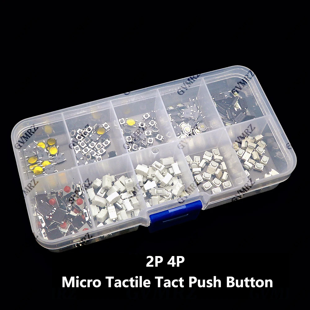 250Pcs Micro Tactile Tact Push Button Switch Assorted Kit 2P 4P SMD PCB Momentary Self-reset Car Remote Control Switch Repair 2P
250Pcs Micro Tactile Tact Push Button Switch Assorted Kit 2P 4P SMD PCB Momentary Self-reset Car Remote Control Switch Repair 2P