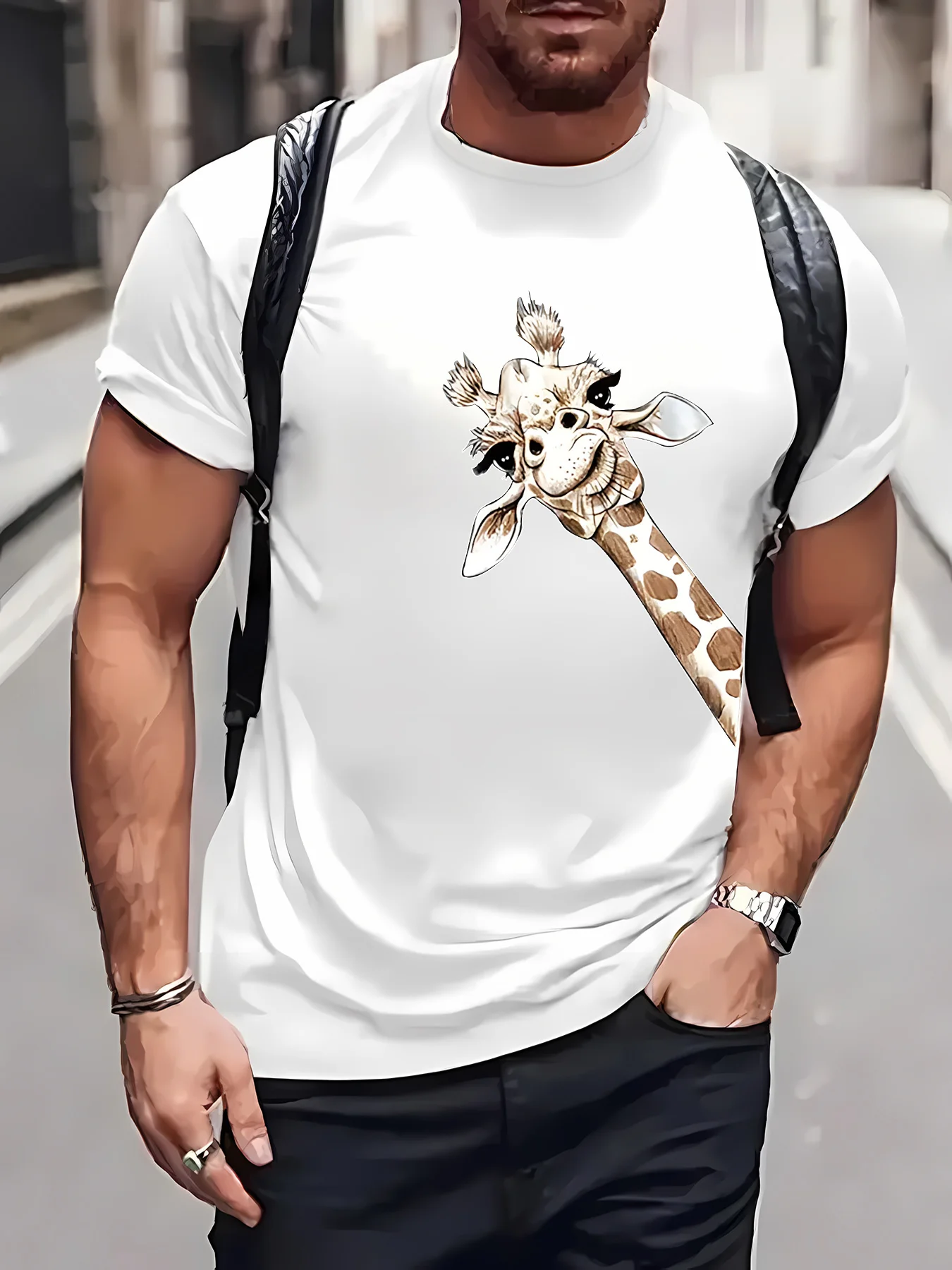 1pc Men'S Casual Crew Neck T-Shirt with Giraffe Print, Polyester Knit Fabric, Short Sleeve, Slight Stretch, Regular Fit, Summer
1pc Men'S Casual Crew Neck T-Shirt with Giraffe Print, Polyester Knit Fabric, Short Sleeve, Slight Stretch, Regular Fit, Summer
