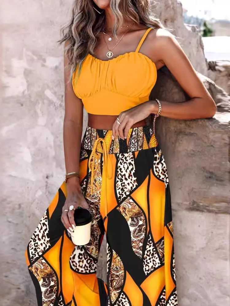 Women's Summer New Commuter Fashion Printed Sexy Sleeveless Strap Short Top With Strap Wide Leg Pants Two Piece Set
Women's Summer New Commuter Fashion Printed Sexy Sleeveless Strap Short Top With Strap Wide Leg Pants Two Piece Set