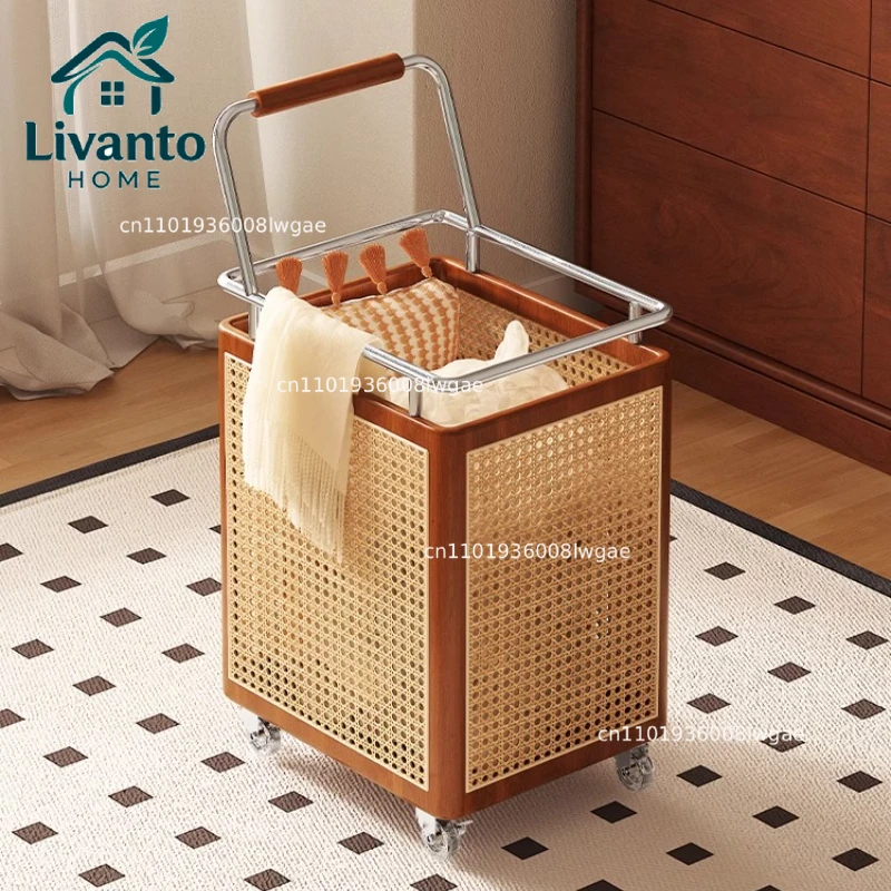 Woven Rattan Laundry Hamper with Wheels Luxury Dirty Clothes Basket for Bathroom Rolling Storage Cart High-End Sundrie Organizer
Woven Rattan Laundry Hamper with Wheels Luxury Dirty Clothes Basket for Bathroom Rolling Storage Cart High-End Sundrie Organizer