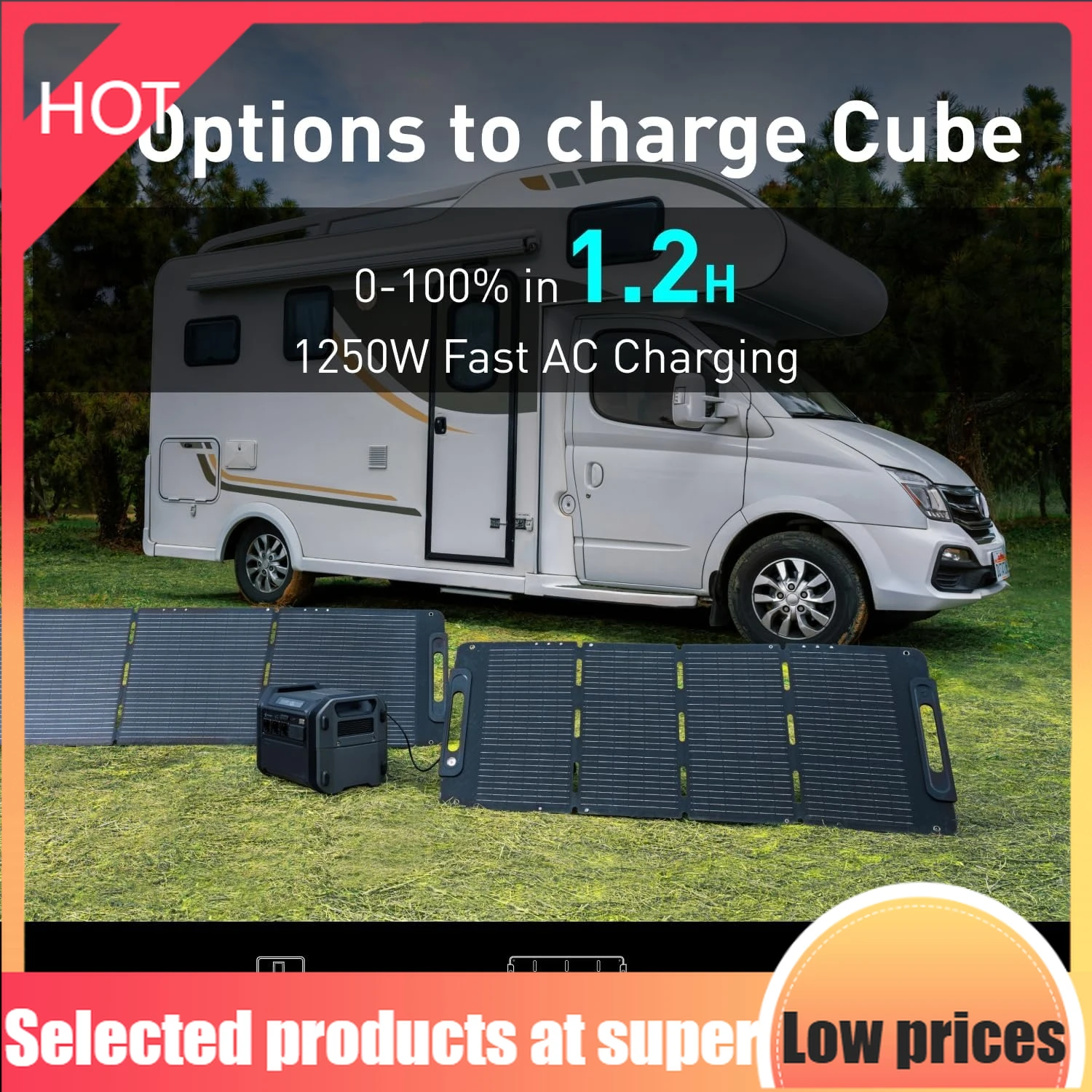Limited EditionPortable Power Station Cube 1000, 2200W AC Outlets, 1024Wh LiFePO4 Battery, Expandable Battery Capacity up to 5kW
Limited EditionPortable Power Station Cube 1000, 2200W AC Outlets, 1024Wh LiFePO4 Battery, Expandable Battery Capacity up to 5kW