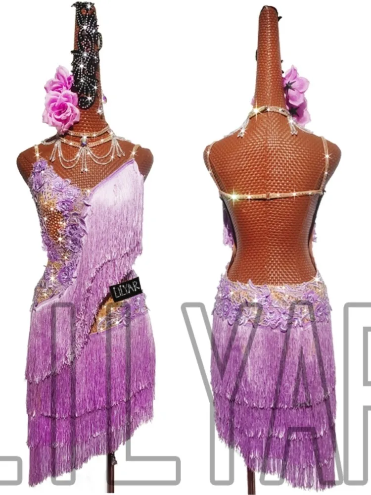 New Latin Dance Performance Competition Female Adult Purple Fringe 3D Flower Shining Diamond Dress
New Latin Dance Performance Competition Female Adult Purple Fringe 3D Flower Shining Diamond Dress