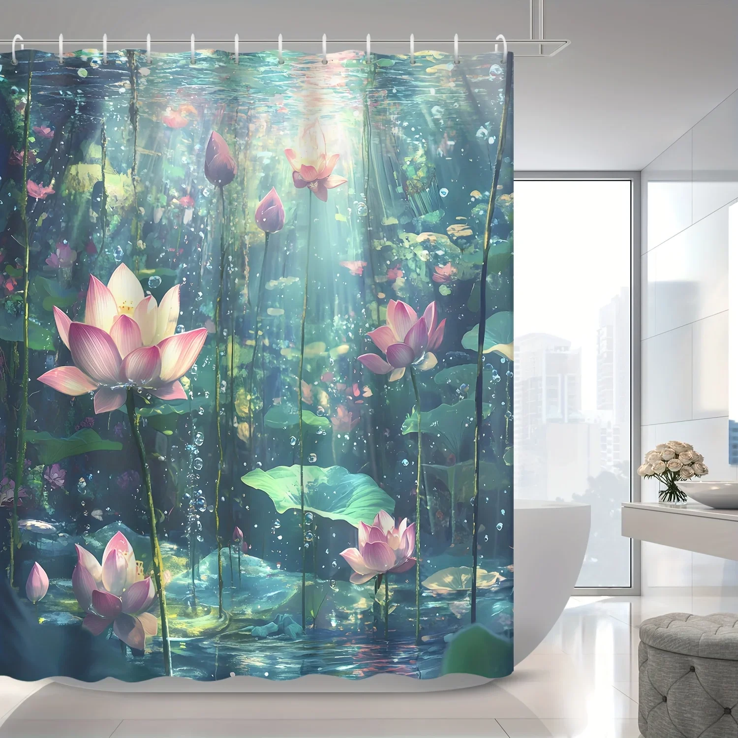 1 шт., занавеска для душа Zen Life Pink, White Lotus Lake View, занавеска для перегородки, содержит 12 крючков, занавеска для душа, украшение для ванной комнаты, 
1 шт., занавеска для душа Zen Life Pink, White Lotus Lake View, занавеска для перегородки, содержит 12 крючков, занавеска для душа, украшение для ванной комнаты,