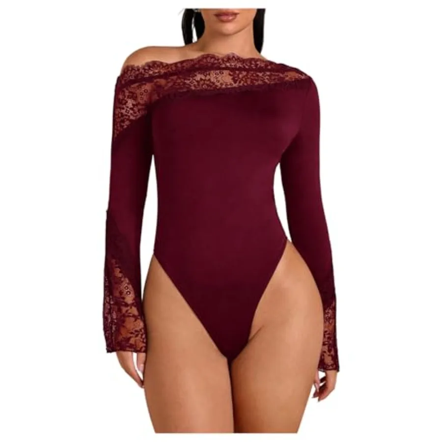 WDIRARA Women's Lace One Shoulder Long Sleeve Bodysuit Dressy Off The Shoulder Leotard Tops
WDIRARA Women's Lace One Shoulder Long Sleeve Bodysuit Dressy Off The Shoulder Leotard Tops