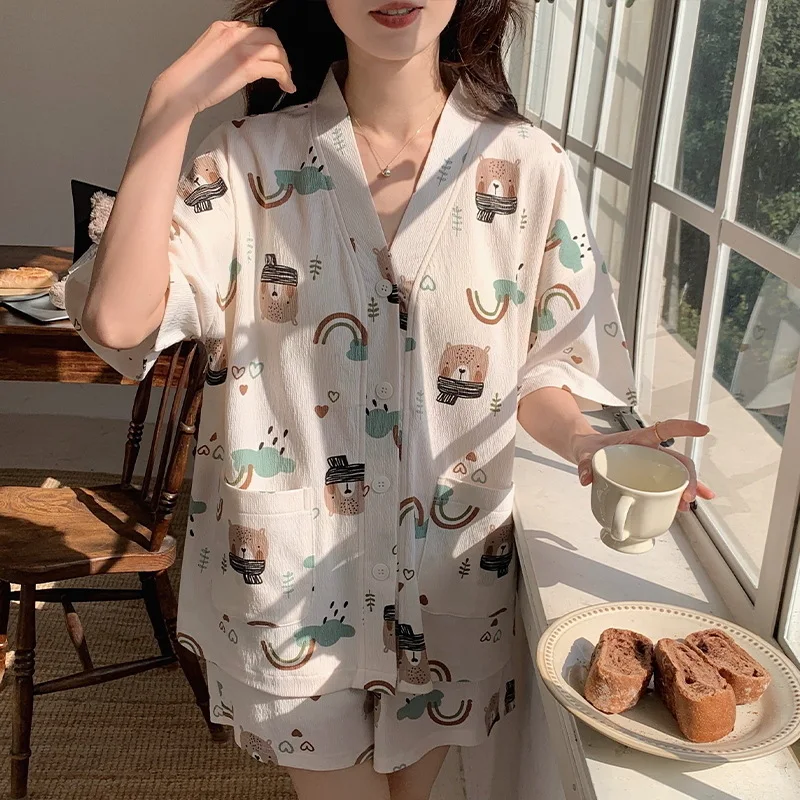 Women's Self-corset Pajamas Home Wear Ms. Short-sleeved Shorts Korean Version of The Sweet Cartoon Suit Can Be Worn Outside Ms. 
Women's Self-corset Pajamas Home Wear Ms. Short-sleeved Shorts Korean Version of The Sweet Cartoon Suit Can Be Worn Outside Ms.
