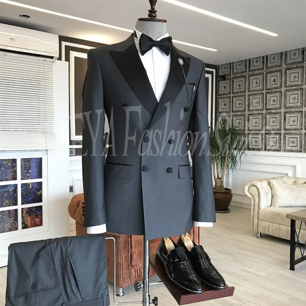 Luxury Dark Gray Double Breasted 2 Pieces Tuxedo Suits Formal Peak Lapel Attire for Weddings and Business High End Custom
Luxury Dark Gray Double Breasted 2 Pieces Tuxedo Suits Formal Peak Lapel Attire for Weddings and Business High End Custom
