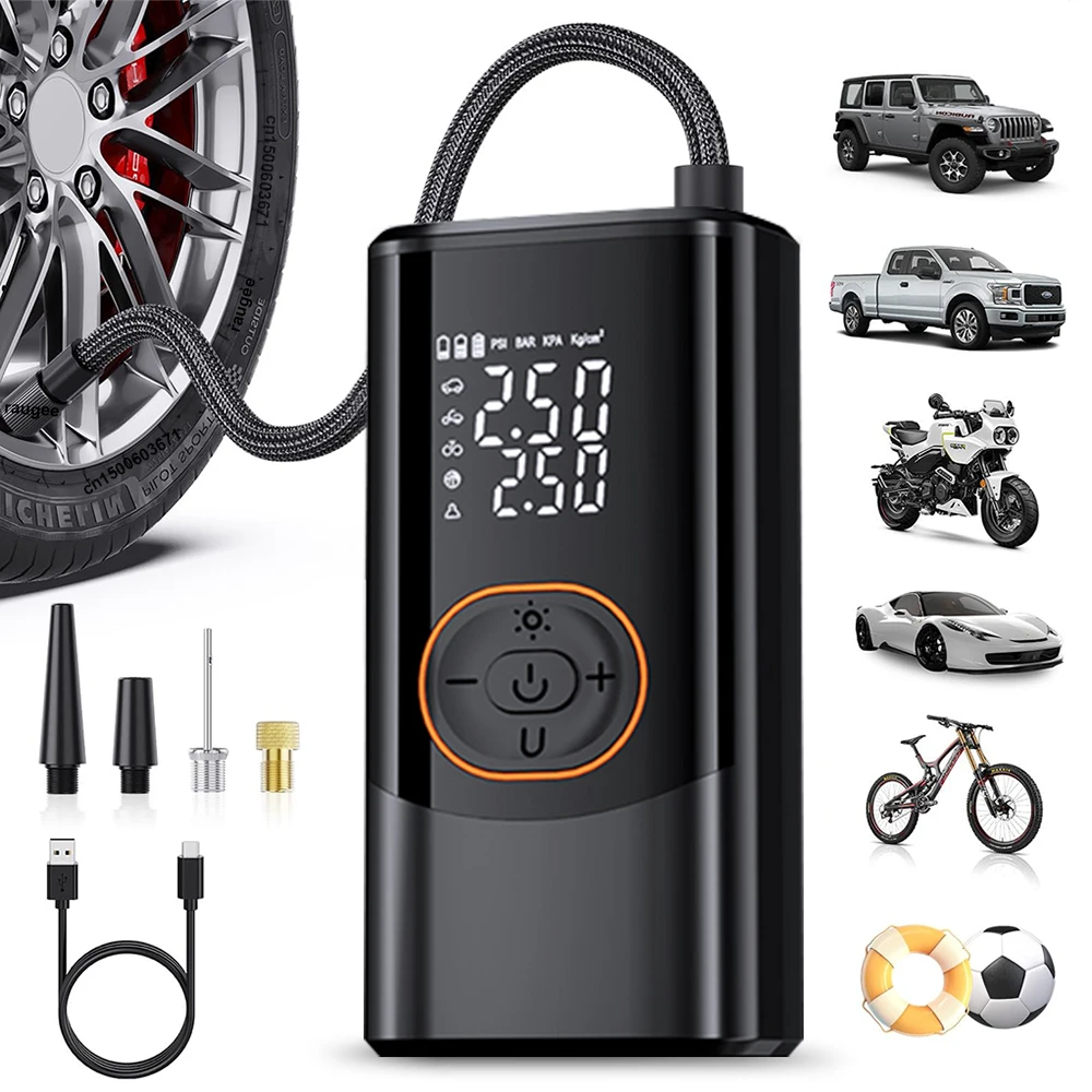 Portable Air Compressor Wireless Car Air Pump Electric Tire Inflator Pump Digital Display Air Pump for Car Motorcycle Bike Ball
Portable Air Compressor Wireless Car Air Pump Electric Tire Inflator Pump Digital Display Air Pump for Car Motorcycle Bike Ball