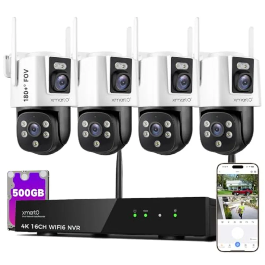 Home security system: 4MP dual-lens wireless cameras, white, AI tracking with 180 static FOV 360 PTZ, WiFi6 mesh long-range cov
Home security system: 4MP dual-lens wireless cameras, white, AI tracking with 180 static FOV 360 PTZ, WiFi6 mesh long-range cov