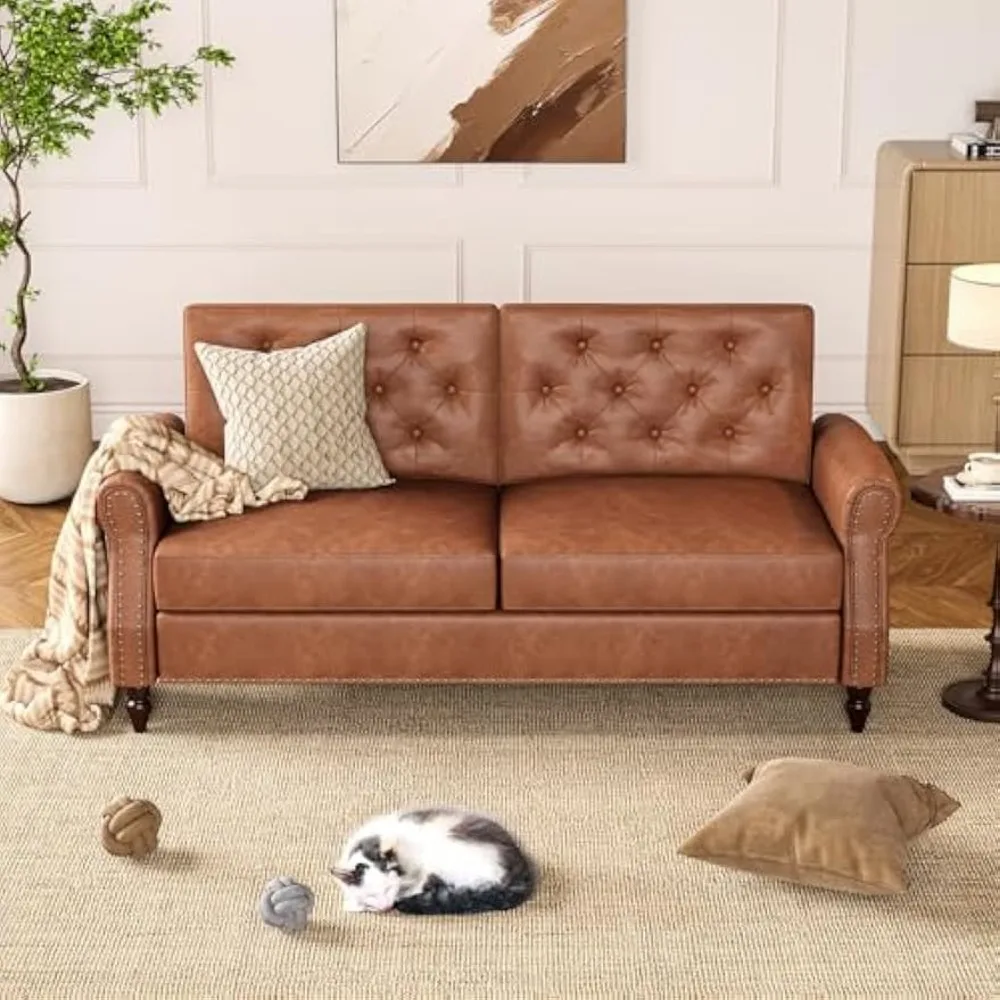 Brown Couch, 73-inch Sofa, Faux Leather Couches, Office Sofa with Wooden Legs, Vintage Couch with Rolled Armrests, Mid Century M
Brown Couch, 73-inch Sofa, Faux Leather Couches, Office Sofa with Wooden Legs, Vintage Couch with Rolled Armrests, Mid Century M