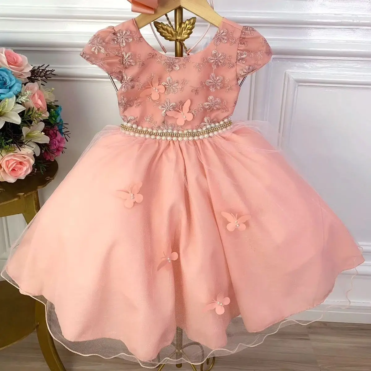Pink Butterfly Flower Girls Dresses For Wedding Princess Pearls Belt Children Kids Party Communion Birthday Gowns
Pink Butterfly Flower Girls Dresses For Wedding Princess Pearls Belt Children Kids Party Communion Birthday Gowns