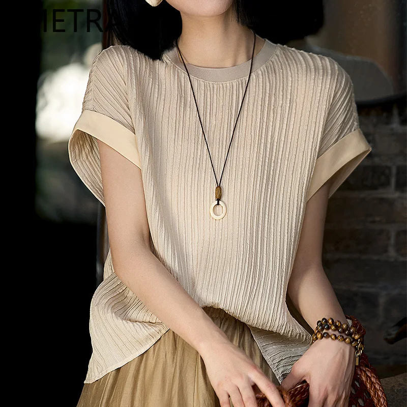 KMETRAM 97% Mulberry Silk Women T Shirts O-Neck Batwing Sleeve T Shirt Pleated Casual Loose Summer Tops 2026 Woman Clothing топ
KMETRAM 97% Mulberry Silk Women T Shirts O-Neck Batwing Sleeve T Shirt Pleated Casual Loose Summer Tops 2026 Woman Clothing топ