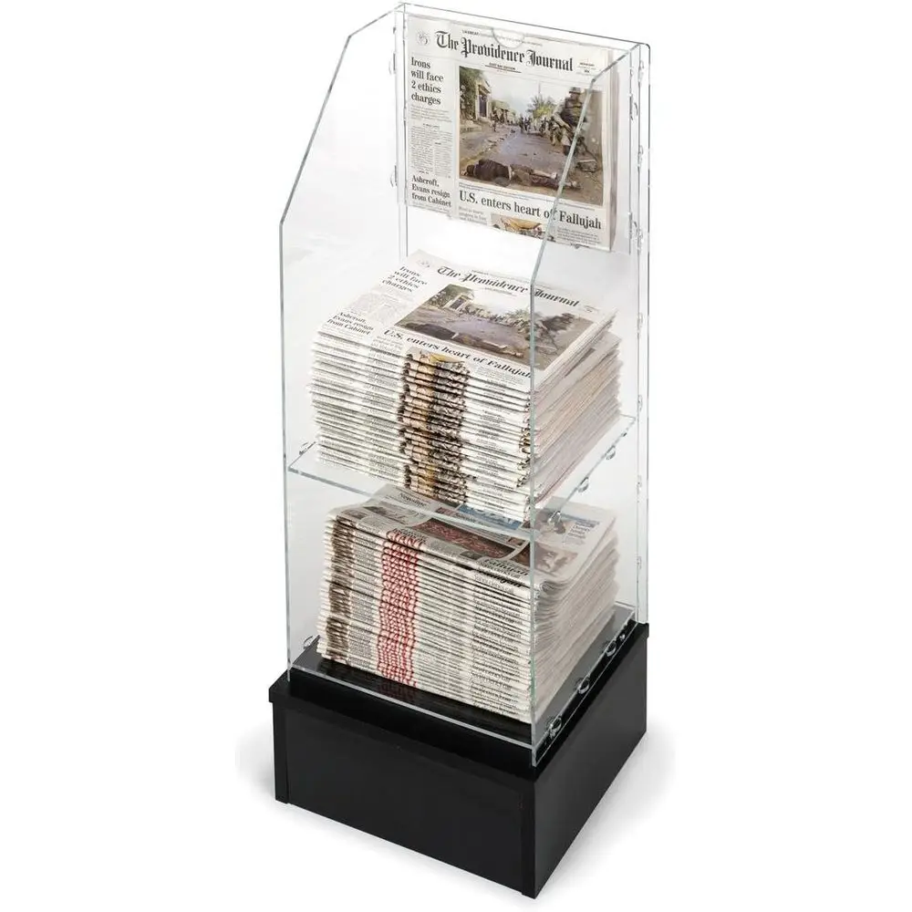 Floor Standing 40.5 x 16.5 Clear Acrylic Newspaper Rack with 2 Shelves, Black Base
Floor Standing 40.5 x 16.5 Clear Acrylic Newspaper Rack with 2 Shelves, Black Base