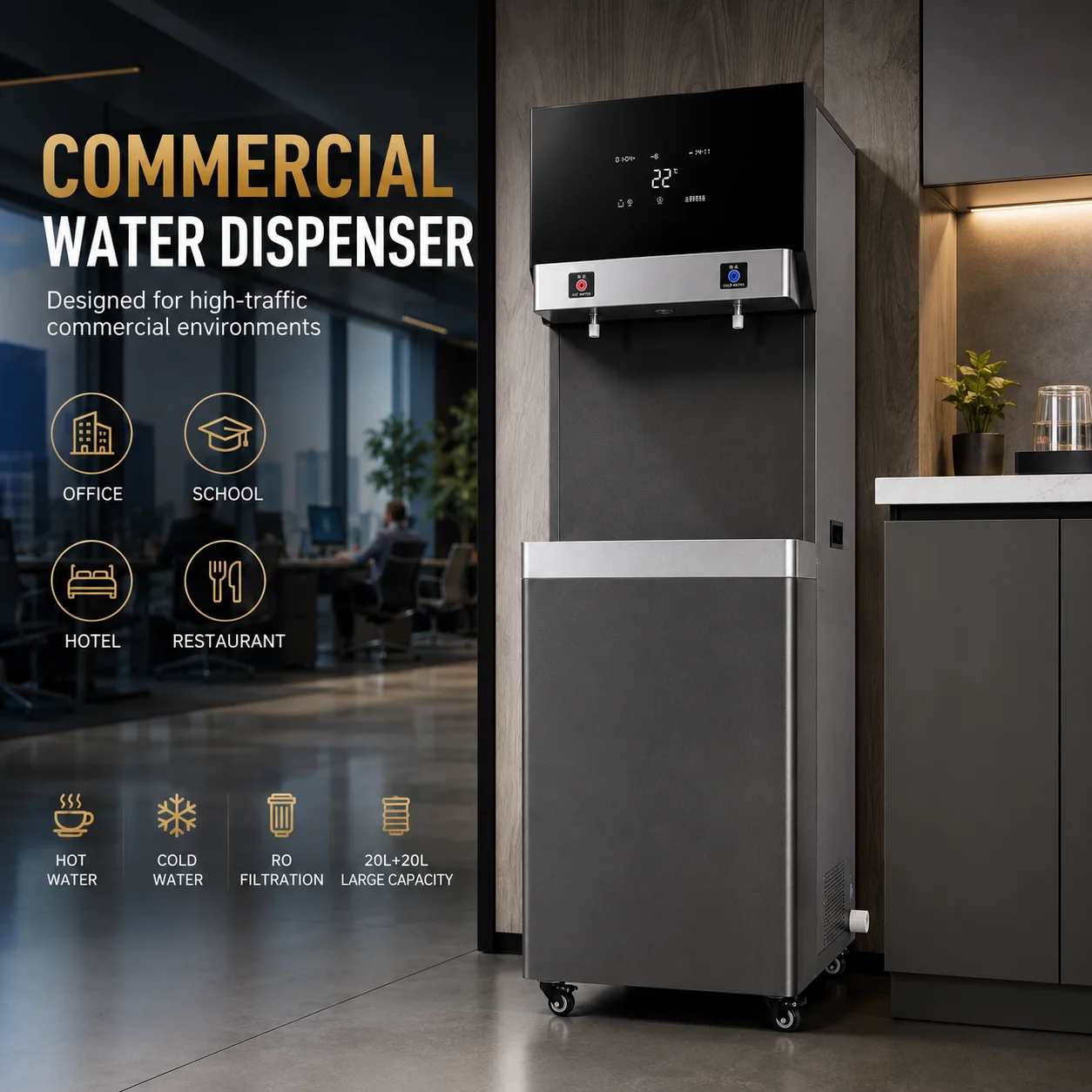 Commercial RO Water Dispenser Hot and Cold Water Cooler Freestanding Drinking Water Machine for Office School Hotel
Commercial RO Water Dispenser Hot and Cold Water Cooler Freestanding Drinking Water Machine for Office School Hotel