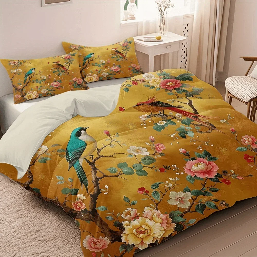 3pcs Two Birds Dancing with Flowers Pattern Digital Print Quilt Set - Includes 1 Quilt Cover and 2 Pillow Cover (without Filler)
3pcs Two Birds Dancing with Flowers Pattern Digital Print Quilt Set - Includes 1 Quilt Cover and 2 Pillow Cover (without Filler)