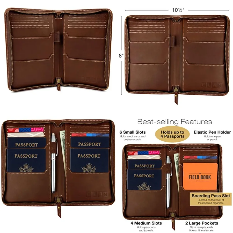 Split Grain Leather Travel Wallet, Brown, Holds 4 Passports
Split Grain Leather Travel Wallet, Brown, Holds 4 Passports