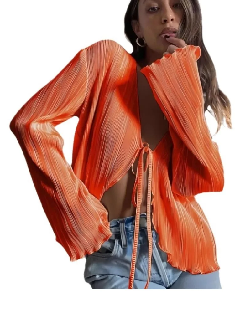 Tops For Women Simple And Elegant Solid Color Tie-up 2025 Spring New V-neck Long-sleeved Cardigan Shirts Fashion Lady Clothing
Tops For Women Simple And Elegant Solid Color Tie-up 2025 Spring New V-neck Long-sleeved Cardigan Shirts Fashion Lady Clothing