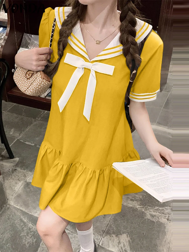 VONDA Women Dress 2025 Summer Solid Color Vestidos Bohemian Peter Pan Collar Ruffled Bow Sundress Beach Casual Loose Robe
VONDA Women Dress 2025 Summer Solid Color Vestidos Bohemian Peter Pan Collar Ruffled Bow Sundress Beach Casual Loose Robe