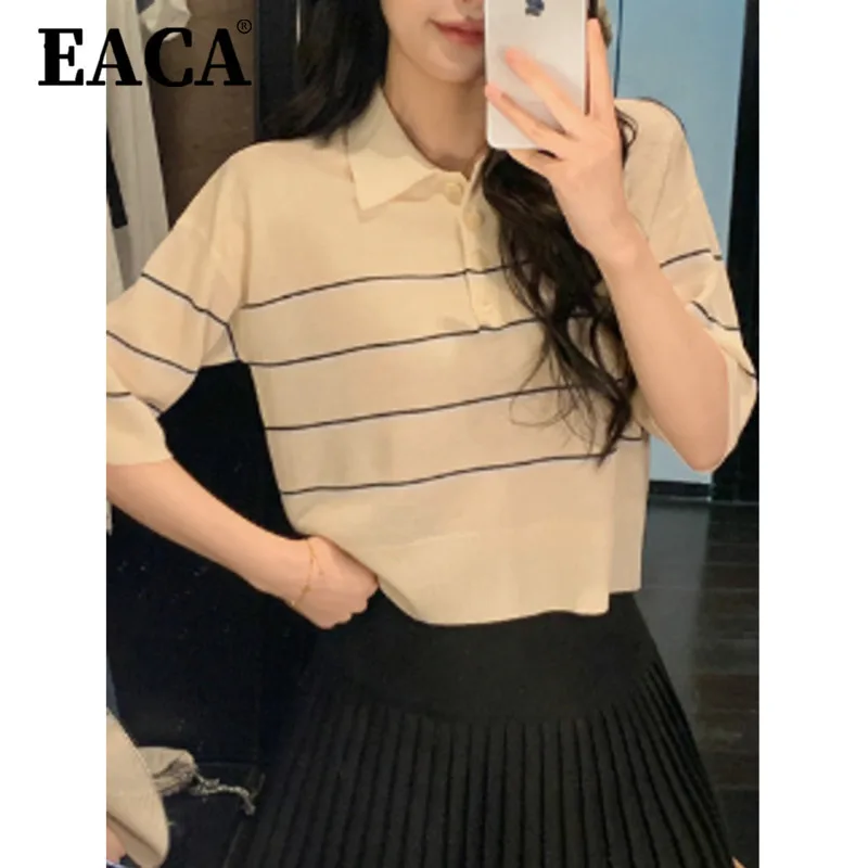 EACA Lapel Simple Short Design Feeling Top 2025 Spring/summer New Loose Simple Korean Striped Temperament Slim Knit Short Sleeve
EACA Lapel Simple Short Design Feeling Top 2025 Spring/summer New Loose Simple Korean Striped Temperament Slim Knit Short Sleeve