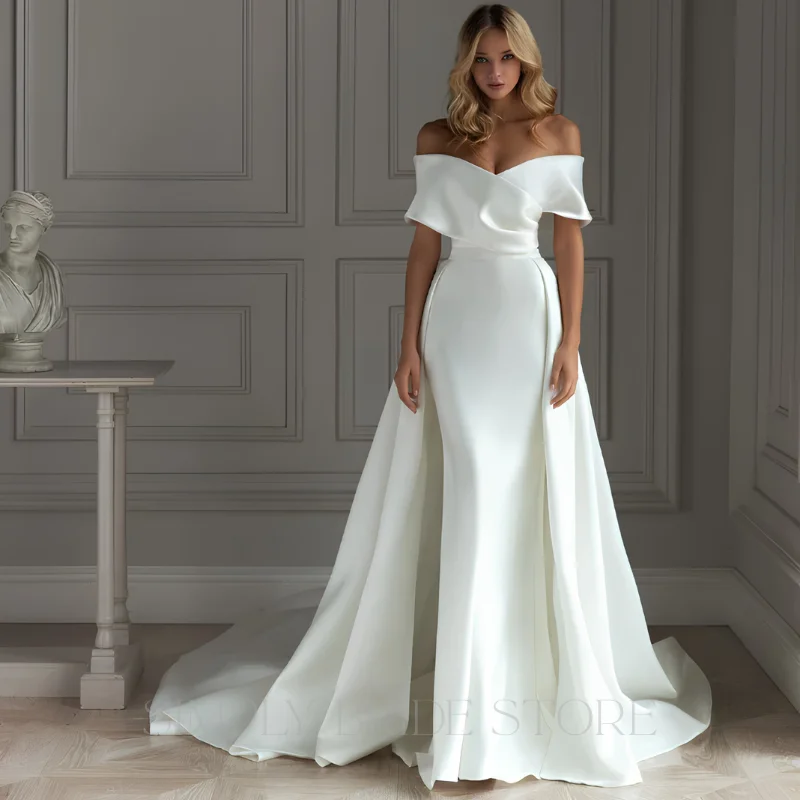 2026 Classic Satin Wedding Dress Woman Bride Detachable Train Off Shoulder Mermaid Vestidos De Novia Drop Shipping Wedding Gowns
2026 Classic Satin Wedding Dress Woman Bride Detachable Train Off Shoulder Mermaid Vestidos De Novia Drop Shipping Wedding Gowns