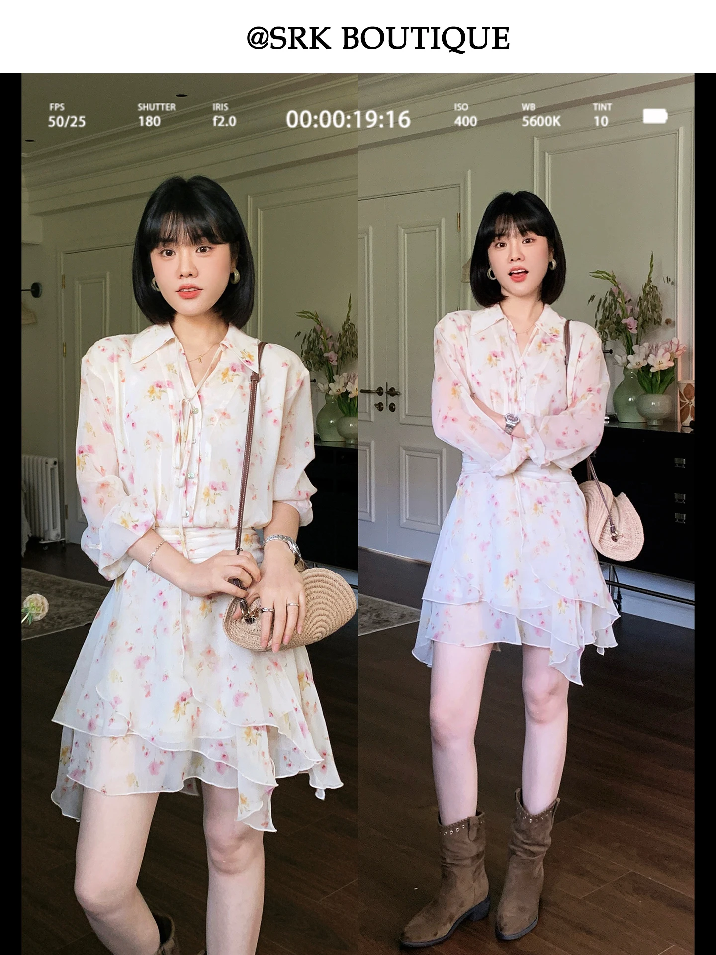 Elegant SRK Floral Print Long Sleeve Chiffon A-Line Shirt Dress V-Neck Slimming Wrap Dress Spring Summer Vacation Style
Elegant SRK Floral Print Long Sleeve Chiffon A-Line Shirt Dress V-Neck Slimming Wrap Dress Spring Summer Vacation Style