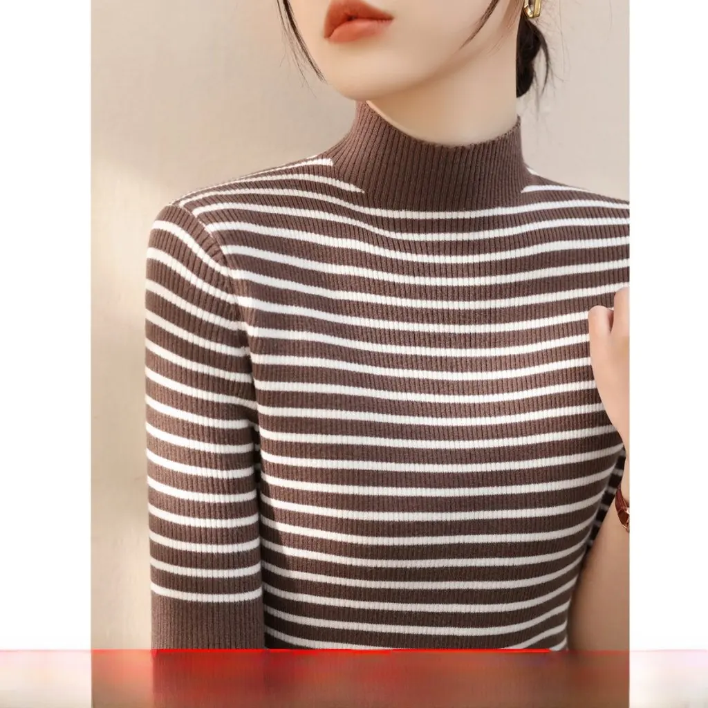 Women's Slim-fit Wool Striped Sweater Half-high Collar Half-sleeve Base Layer Top for Spring Base Wearing Inner Fashion
Women's Slim-fit Wool Striped Sweater Half-high Collar Half-sleeve Base Layer Top for Spring Base Wearing Inner Fashion