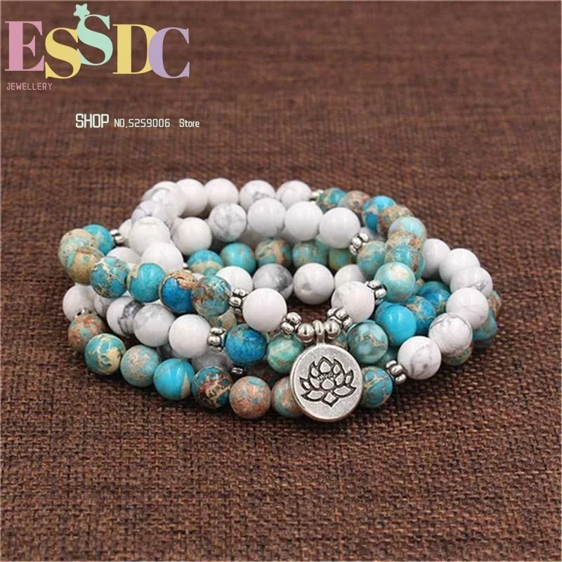 Trendy 108 Mala Blue Emperor Stone with White Howlite Beads Lotus 3D Yoga Buddha Head Pendant Bracelets or Necklace Wholesale
Trendy 108 Mala Blue Emperor Stone with White Howlite Beads Lotus 3D Yoga Buddha Head Pendant Bracelets or Necklace Wholesale