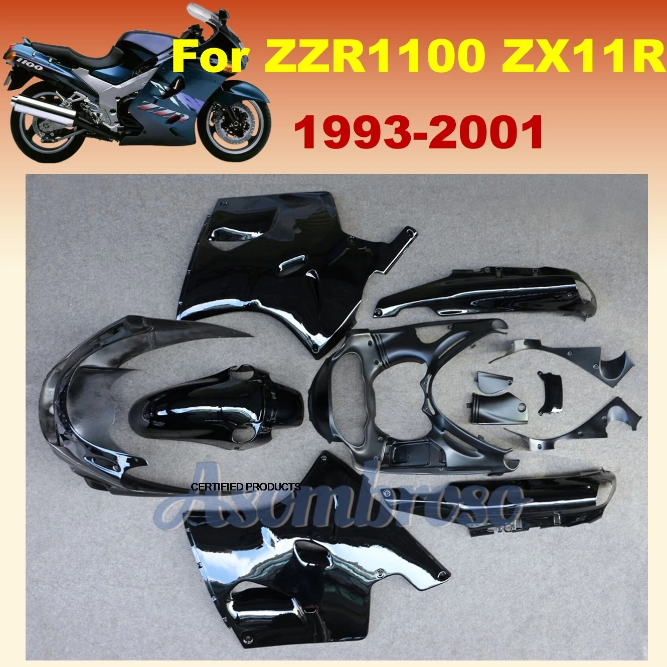 New Paint Fairing Kit fit for Kawasaki Ninja ZZR1100 93-01 ZZR 1100D ZX-11 1993 1999 2000 2001 Bright Black bodyframe
New Paint Fairing Kit fit for Kawasaki Ninja ZZR1100 93-01 ZZR 1100D ZX-11 1993 1999 2000 2001 Bright Black bodyframe