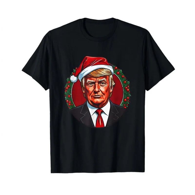 Men's and Women's Sports and Leisure New Fashionable Short sleeved Top Gift Interesting Trump Santa Claus Pattern Black T-shirt
Men's and Women's Sports and Leisure New Fashionable Short sleeved Top Gift Interesting Trump Santa Claus Pattern Black T-shirt