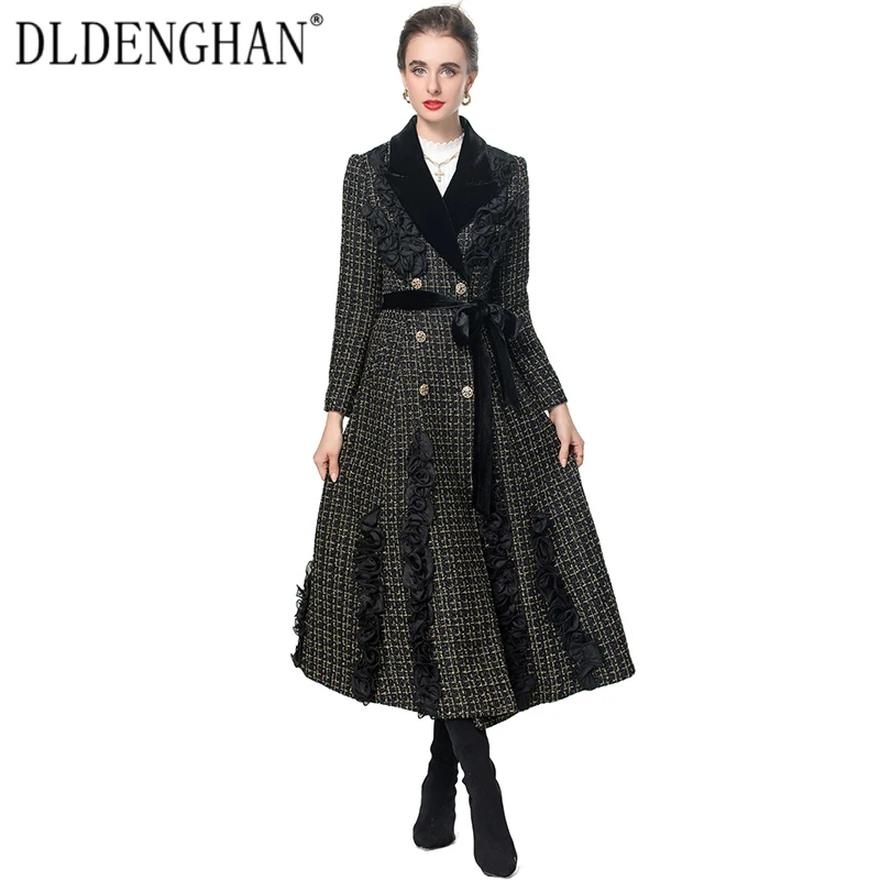 DLDENGHAN Double Breasted Plaid Tweed Coat For Women Notched Long Sleeves Ruffle Lace-Up Vintage Outerwear Autumn Winter New
DLDENGHAN Double Breasted Plaid Tweed Coat For Women Notched Long Sleeves Ruffle Lace-Up Vintage Outerwear Autumn Winter New