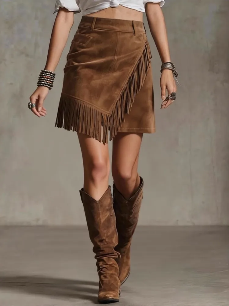 Retro Skirt Western Style Suede Spring Summer New Style Women's Casual Solid Color Asymmetrical Fringed Hem Hip Skirt Ropa Mujer
Retro Skirt Western Style Suede Spring Summer New Style Women's Casual Solid Color Asymmetrical Fringed Hem Hip Skirt Ropa Mujer